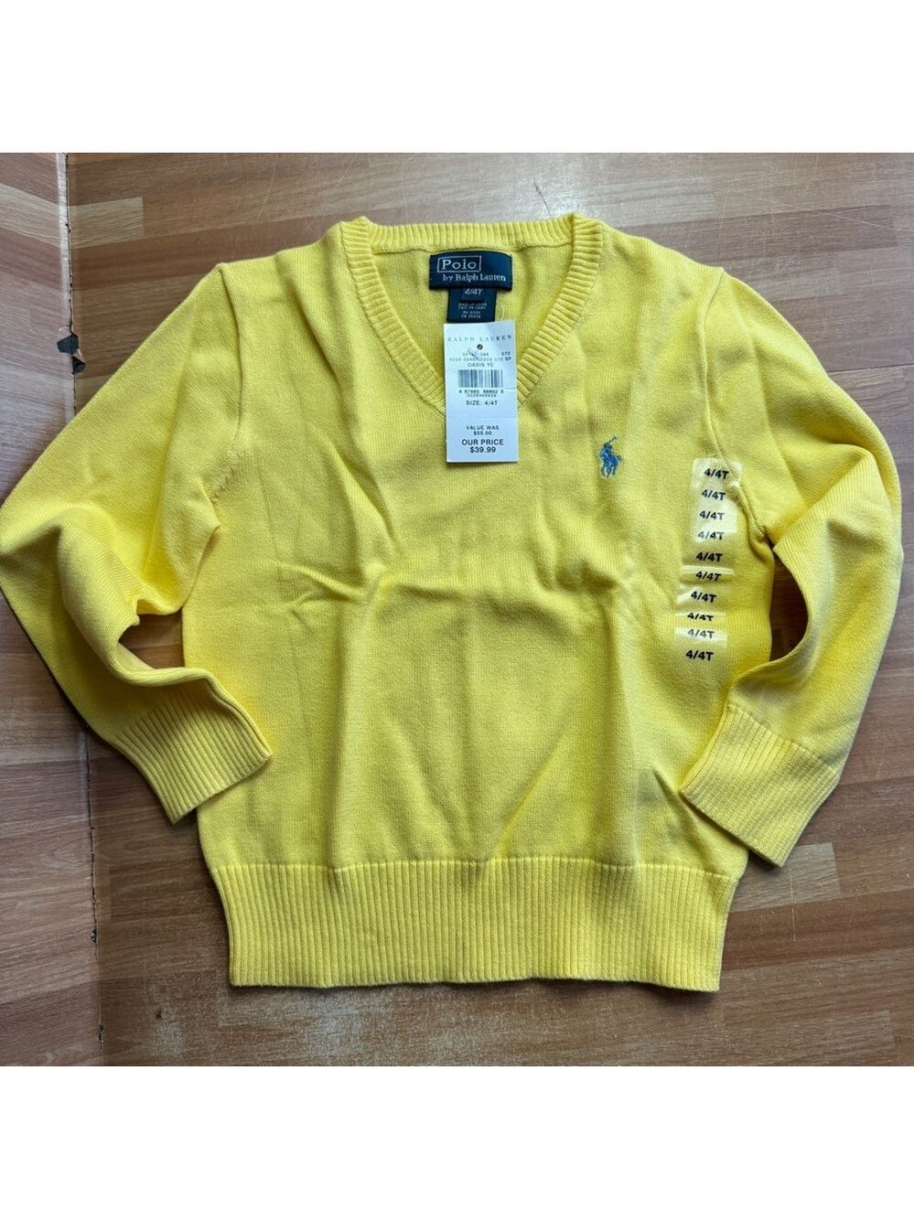 Polo by Ralph Lauren v-neck sweater in yellow cotton, size 4/4t